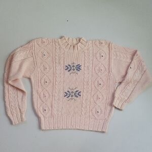 Elegant Pink Knit Sweater with Blue Details